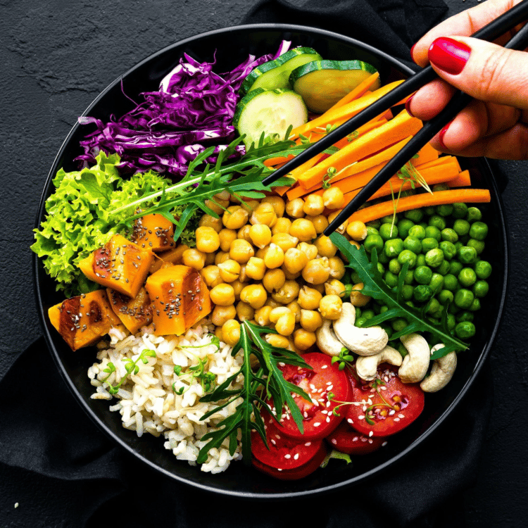 A display of different kinds of vegetables in a bowl