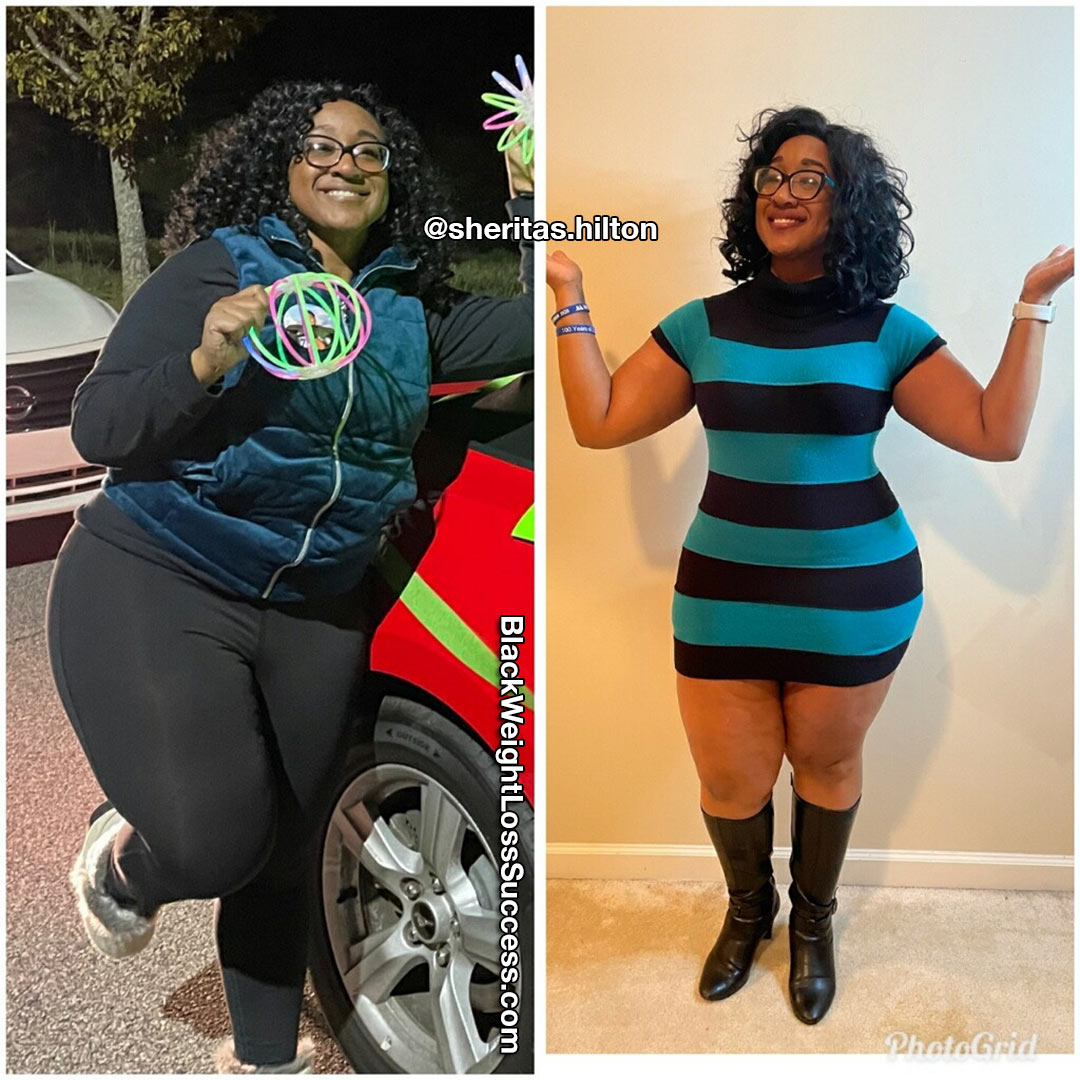 Sheritas showing off her before and after picture