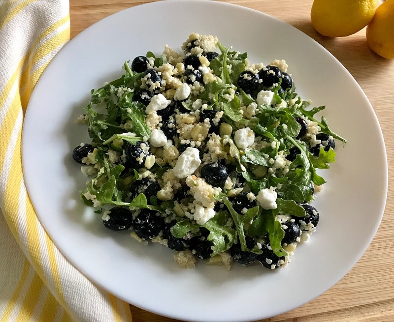 Flavors of juicy berries, zesty arugula, tangy goat cheese, and sweet corn.